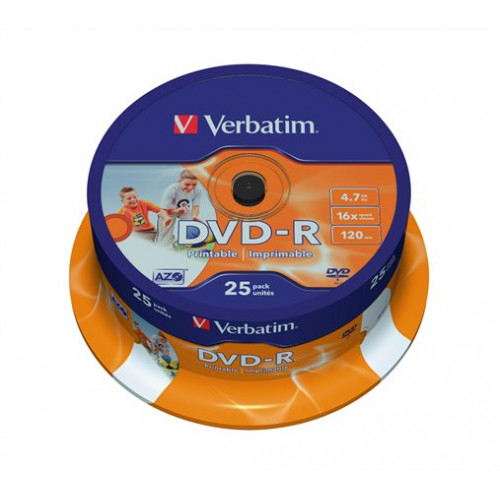 DVD-R lemez nyomtatható matt ID 4,7GB 16x hengeren Verbatim