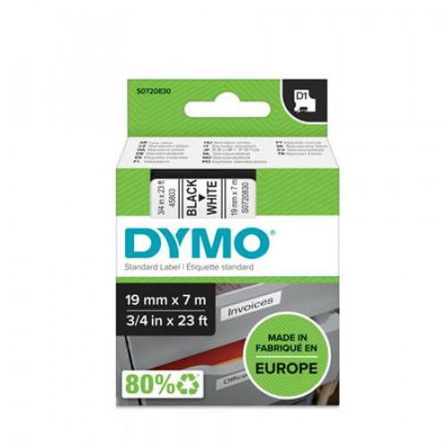 Dymo Feliratozógép szalag 19mmx7mD1 fehér-fekete