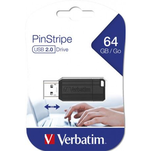 Verbatim Pendrive 64GB USB 2.0 10/4MB/secPinStripe fekete