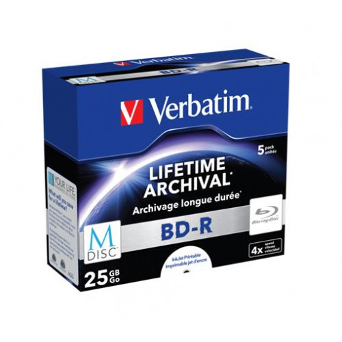 BD-R BluRay lemez archiváló nyomtatható M-DISC 25GB 4x normál tok Verbatim