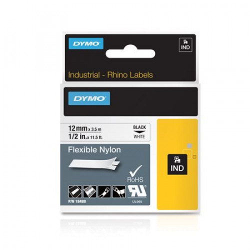 Dymo Feliratozógép szalag nylon 12mmx3,5mRhino fehér-fekete