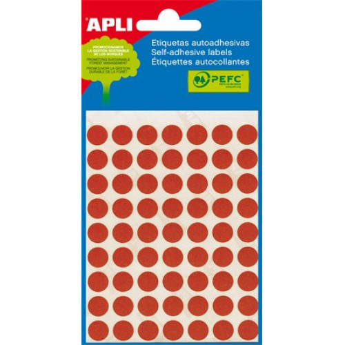 Etikett 10mm kör kézzel írható színes Apli piros 315 etikett/csomag