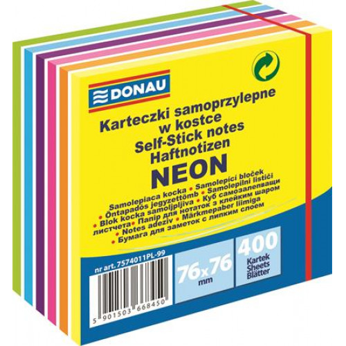 Donau Öntapadó jegyzettömb 76x76mm 400lapfehér és neon színek