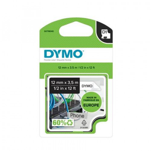 Dymo Feliratozógép szalag flexibilis 12mmx 3,5mD1 fehér-fekete