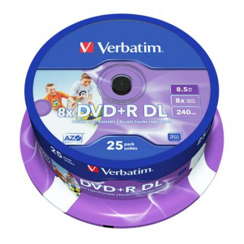 Verbatim DVD+R lemez kétrétegű nyomtatható no-ID 8,5GB 8x hengeren 