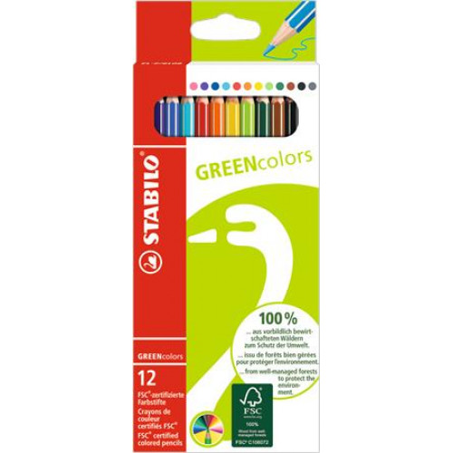 Stabilo Színes ceruza készlet hatszögletűGreenColors 12 különböző szín