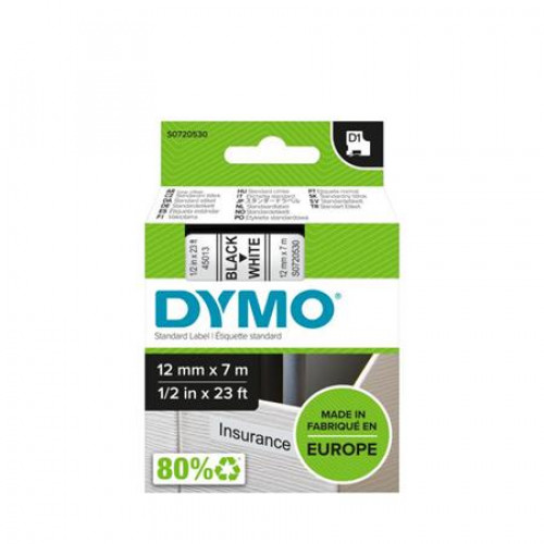 Dymo Feliratozógép szalag 12mmx7mD1 fehér-fekete