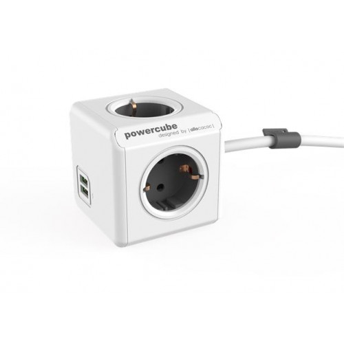 Allocacoc Elosztó 4 aljzat 2 USB csatlakozó 1,5m kábelhosszPowerCube Extended USB DE fehér-szürke