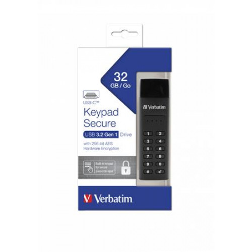 Verbatim Pendrive 32GB jelszavas titkosítás 160/130Mb/s USB-C 3.1Keypad Secure