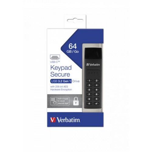 Verbatim Pendrive 64GB jelszavas titkosítás 160/130Mb/s USB-C 3.1Keypad Secure