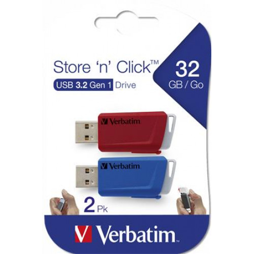 Verbatim Pendrive 2x32GB USB 3.2 80/25MB/secStore n Click piros kék