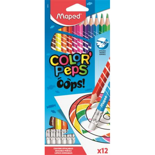 Maped Színes ceruza készlet háromszögletű radírozhatóColor Peps Oops 12 különböző szín