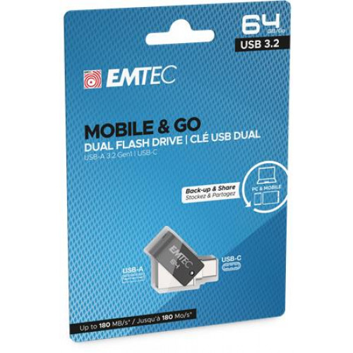 Emtec Pendrive 64GB USB 3.2 USB-A bemenet/USB-C kimenetT260C Dual