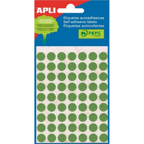 Etikett 10mm kör kézzel írható színes Apli zöld 315 etikett/csomag