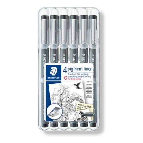 Staedtler Tusfilc készletPigment Liner 308 fekete 4+2 darab