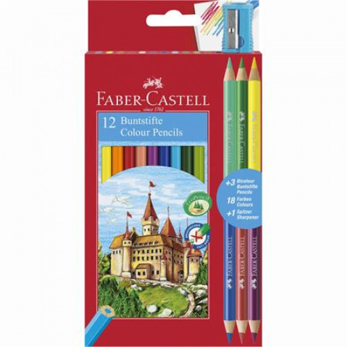 Faber-Castell Színes ceruza készlet hatszögletű12 különböző szín + 3db bicolor ceruza