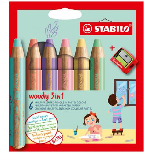 Stabilo Színes ceruza készlet kerek vastagWoody 3 in 1 Pastel 6 pasztell különböző szín