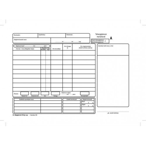 Victoria Menetlevél tehergépjármű 100lap A4 fekvőD.GÉPJ.21.