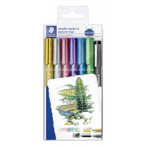 Staedtler Dekormarker 1-2mm kúpos8323 6 különböző metál szín ajándék fekete tusfilccel