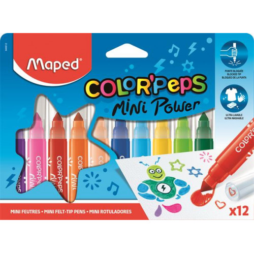 Maped Filctoll készlet 6,5mm kimoshatóColorPeps Mini Power 12 különböző szín