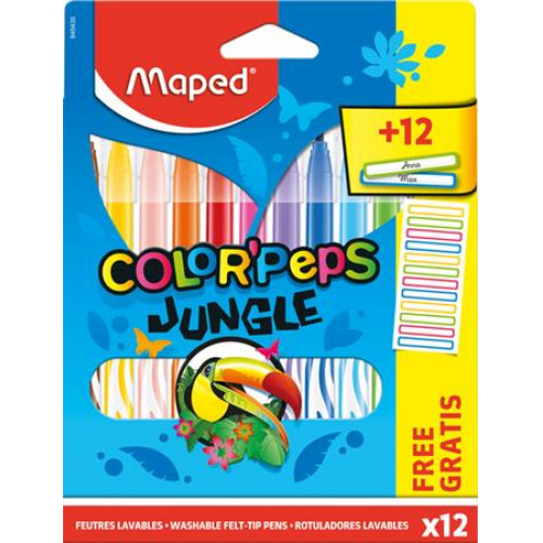 Maped Filctoll készlet 2,8mm kimoshatóColorPeps Jungle 12 különböző szín+12 ajándék matrica