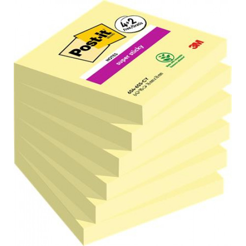 3M Postit Öntapadó jegyzettömb 76x76mm 6x90lapSuper Sticky kanári sárga