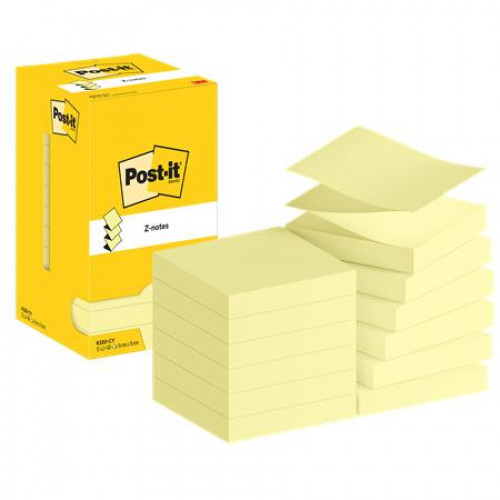 3M Postit Öntapadó jegyzettömb Z 76x76mm 12x100lapSuper Sticky kanári sárga